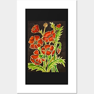 Red poppies on black Posters and Art